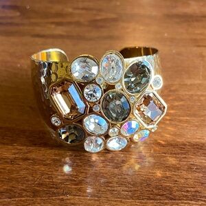 St. John Crystal Cluster Hammered Gold Cuff Bangle Vintage